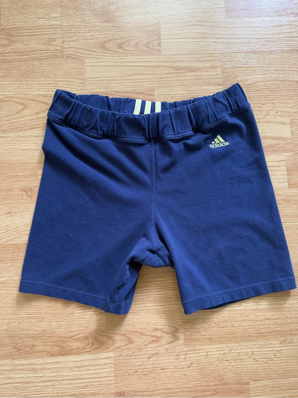 Y2K Adidas Navy Cotton Lycra Spandex Bike Shorts Women's L Large Lime Green Trim